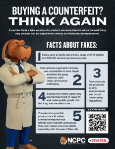 McGruff The Crime Dog infographic warning about risks associated with counterfeit products. Join NCPC in flagging dupes.
